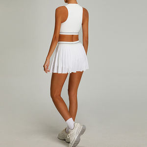 Customizable New Color Block Yoga Wear Set Women Outdoor Sports Tennis Outfit Slim Fit Quick Dry Pleated Skirt Two-Piece Set - Product Image 6