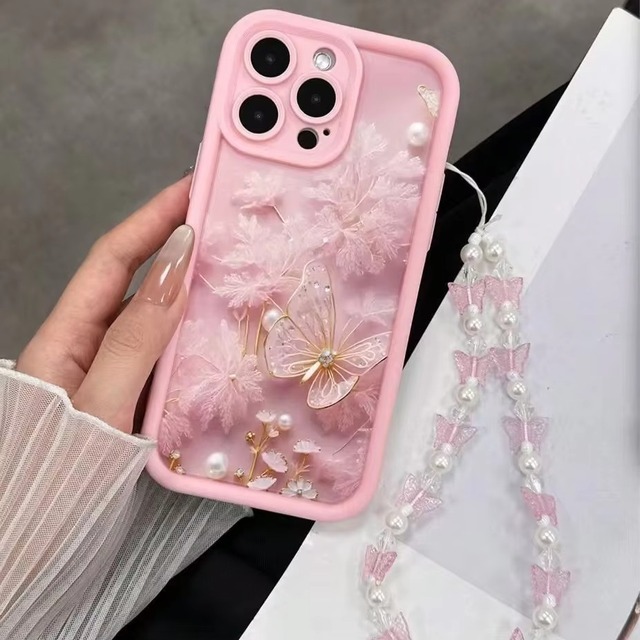 New Style Pink Butterfly Phone Case for Iphone 17 16 15 14 13 12 11 Pro Max Luxury Mobile Phone Cover for Women Girl Cases