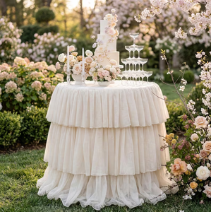 Elegante Copritavolo Rotondo a Strati, Raffinata Tovaglia a Tre Strati con Volant per Matrimoni, Feste e Banchetti - Product Image 1