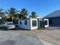 Villa conteneur de luxe à double aile extensible 20/40 pieds, maison modulaire préfabriquée pliable, mini-maison de glamping, cabane de vacances