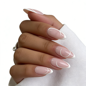 Vente en gros de 10 pièces de <span class=keywords><strong>faux</strong></span> ongles en acrylique de luxe, design français blanc, forme amande courte, faits à la main, pose facile, couverture complète - Product Image 3