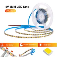 Bande LED SMD2835 DC 5V de 3MM/5MM/8MM de largeur, 120 LED/m, 2000-8200 lumens, ruban flexible IP20 non étanche, 3000K/4000K/6000K