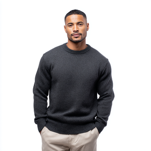 เสื้อสเวตเตอร์คอกลมผสมขนสัตว์สำหรับผู้ชาย ผ้าถักน้ำหนักปานกลาง เสื้อกันหนาวแบบสวมหัว รับผลิตแบบ OEM - Product Image 1