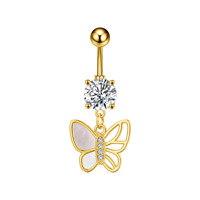 Anneau de nombril papillon en acier inoxydable tendance avec pendentif CZ, bijou corporel plaqué or pour femmes et enfants, idéal pour le quotidien