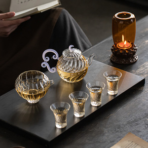 Juego de tetera de vidrio con tapa resistente al calor, juego de té Kung Fu para uso doméstico, té de la tarde - Product Image 1