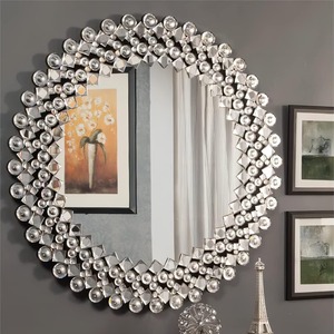 <span class=keywords><strong>Specchio</strong></span> Rotondo Argentato con Decorazioni in Cristallo, Specchi da <span class=keywords><strong>Parete</strong></span> Moderni, Arredamento di Lusso per la Casa - Product Image 5
