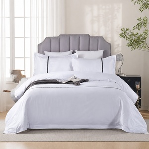 Ensemble <span class=keywords><strong>de</strong></span> literie en coton pour la maison, 4 pièces, couleur unie, <span class=keywords><strong>housse</strong></span> <span class=keywords><strong>de</strong></span> <span class=keywords><strong>couette</strong></span> et taies d'oreiller soyeuses et lisses, commande d'échantillon, étiquette personnalisée - Product Image 1