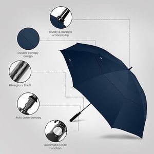 Parapluie de golf personnalisé en fibre de verre, 30 pouces, à double auvent ventilé, résistant au vent, avec logo, idéal pour les cadeaux d'affaires promotionnels en gros - Product Image 3