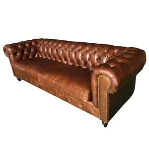 Divano chesterfield vintage retrò professionale in vera pelle divano in pelle marrone chiaro divano in stile americano divano 2 posti indoor