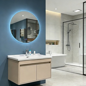 Meuble-lavabo moderne à l'abricot en acier inoxydable, peinture cuite au four, lavabo en céramique à tiroir unique, armoire principale, miroir intelligent et éclairé - Product Image 1
