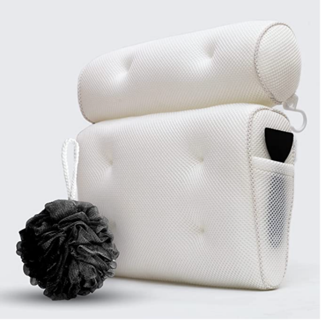 Моющаяся комфортная подушка для ванны, быстросохнущая подушка для ванны, поддерживающая подушка для спа и ванны на подголовник с карманом на присоске