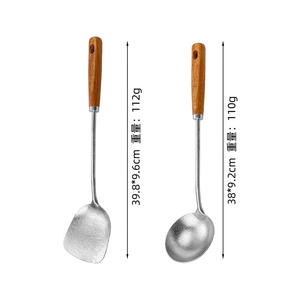Ensemble spatule et cuillère en titane pur avec manche en bois, résistant à la chaleur, pour faire sauter et cuire le riz - Product Image 2