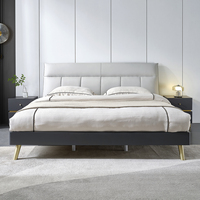 Pied de lit double plateforme en bois massif de taille king queen avec table à tiroirs de rangement, collection 126811