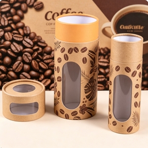 กระป๋องเก็บกาแฟทรงกระบอกทำจากกระดาษคราฟท์ มีหน้าต่างใส บรรจุภัณฑ์เกรดอาหาร รีไซเคิลได้ สำหรับเมล็ดกาแฟและชา - Product Image 3