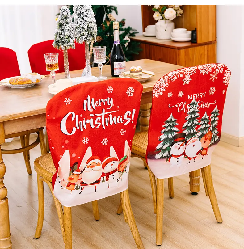 漫画の椅子スリップカバークリスマスサンタクロース雪だるまメリークリスマス装飾品装飾印刷クリスマスチェアカバー
