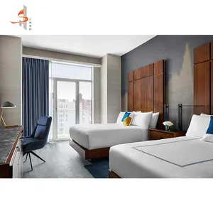 Foshan Hotel Furniture Supplier Modern Luxury Designer Frame Full Wood Bed and Sofa Chair For Hotel Guset Room Bedroom Furniture