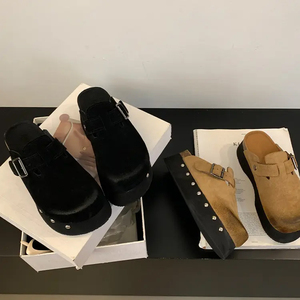Summer Punk Rock WomenMen Rivets Platform Leather Cork Mules Creative Metal Fittings Slippers Casual Clogs Sandals Slides - Product Image 1