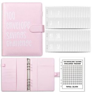 สมุดแพลนเนอร์แบบหกห่วง ปกหนัง PU แบบขายส่ง พร้อมซองใส่เงินออม 100 ซอง สำหรับท้าทายการออมเงิน ขนาด A5 - Product Image 1
