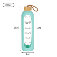 Bouteille d'eau moderne et motivante pour enfants de 32 oz en verre borosilicate avec manchon en silicone sans BPA et marqueur de temps