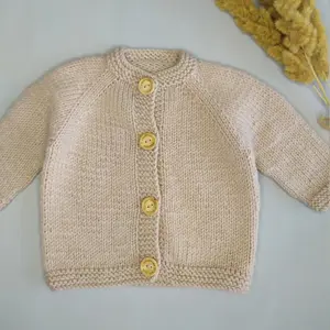 Cardigan de bebê malha lisa personalizada, cor sólida 100% de algodão orgânico