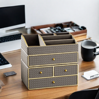 FRINS Promotion : Organisateur de bureau en cuir PU avec tiroirs, pour maquillage, cosmétiques et papeterie, avec compartiments de rangement mobiles et élégants pour rouges à lèvres