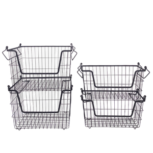 Paniers de rangement en fil métallique empilables, rectangulaires, avec poignées, organisateurs simples et polyvalents - Product Image 1