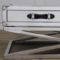 Table basse moderne de style mid-century, plateau réglable en hauteur, design carré en acier inoxydable, mobilier de salon
