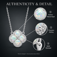 Collier vintage en argent sterling 925 avec trèfle et opale, pendentif bohème en opale irisée de laboratoire, hypoallergénique, bijoux en gros