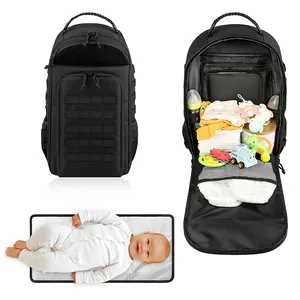 Multifunctional Polyester Mens Military Diaper Backpack Dad Diaper Bag ith Diaper Changing Mat