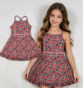 Tenue d'été décontractée pour petites filles, motif floral, respirante, col rond, sans manches, longueur cheville, pour le tennis et le yoga, ODM - Product Image 1