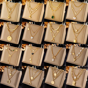 Collier tendance rétro J Fashion plaqué or, double couche, pendentif multi-éléments papillon, imitation perle, chaînes, cadeau pour fête - Product Image 2