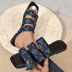 Zapatillas de lujo de diseñador, venta al por mayor directa de fábrica, sandalias de punta abierta para mujer, zapatillas de lona, sandalias de verano con tacón de cuña, zapatillas de moda. - Product Image 1