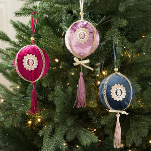 Christmas Tree Ball Ornaments Hanging Baubles Vintage Flocked <b>Glitter</b> Christmas Ornaments Ball with Tassel - Product Image 3