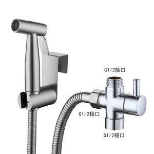 304 Stainless Steel Bidet <b>Spray</b> <b>Set</b> G1 2 Interface Wall Mounted With Flexible Hose And Valve For Toilet Cleaning - Product Image 1