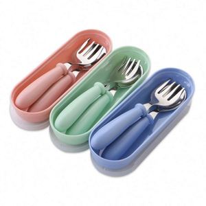 Cartoon Tableware Set Portable 2Pcs Stainless Steel Flatware Set Spoon and Fork Cartoon Cutlery for Children - Product Image 1