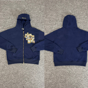 <span class=keywords><strong>Felpa</strong></span> con Cappuccio DER da <span class=keywords><strong>Uomo</strong></span>, Grafica Ricamata Pesante, Blu <span class=keywords><strong>Oversize</strong></span>, con Zip, Pullover DERSCHUTZE - Product Image 6