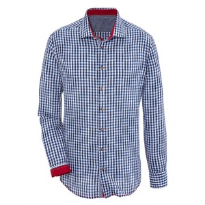 Chemise bavaroise Trachten de haute qualité bleu+gris+blanc, chemise à manches longues, prix de gros, meilleure chemise pour l'Oktoberfest, en coton - Product Image 1