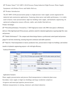 Bomba de Alta Presión de 158 Metros con Motor de 7.5KW y Presión de 20 BAR, Caudal de 10 Metros Cúbicos/hora para Transferencia de Fluidos en Edificios/Fábricas - Product Image 6