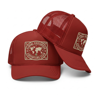 Casquette de baseball rétro personnalisée en mousse avec patch tissé, rouge brique, dos en maille, visière incurvée, profil haut, fermeture snapback, Gorras