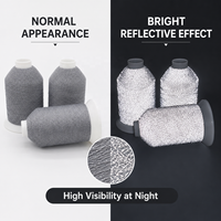 Benang Reflektif Abu-abu Perak Visibilitas Tinggi 100% Poliester Ketahanan Tinggi Diwarnai untuk Rajutan Tenun Bordir Jahit OEM ODM