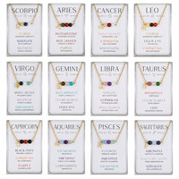 Collier avec pendentif zodiacal en pierre précieuse naturelle, constellations, horoscope, bijoux en cristal de guérison avec carte cadeau