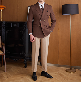 Giacca da lavoro Blazer a doppio petto Slim Fit da uomo in tessuto per banchetti - Product Image 4