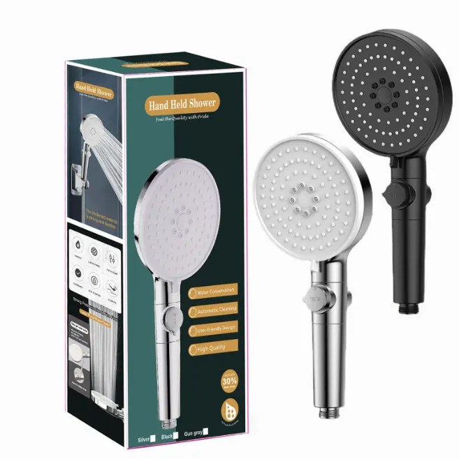 Big water spray five speed multi-function supercharged shower shower head matte black large hand showerhead set