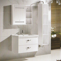 Meuble-lavabo mural moderne en PVC de haute qualité avec vasque en céramique et armoire latérale pour salle de bain
