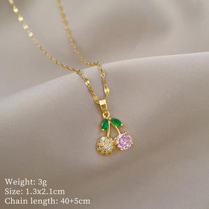 Розовая вишня, лидер продаж, новый циркон, титановый кулон из нержавеющей стали, ожерелье, серьги унисекс, модные украшения - Product Image 6