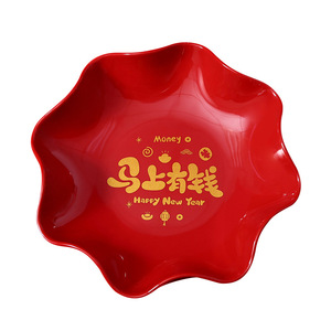 Wuhe Flower Shape Melamine Fruit <b>Plate</b> Happy New Year Chinese Style Dried Fruit Snack Tray Party Home Use - Product Image 5