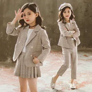 2020 Autumn Teenage Girls Clothing Set Kids Plaid Suits Jackets Pants School Tracksuit Girls Clothes Children Clothes for 8Y 10Y