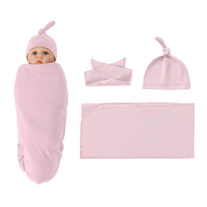 Suave algodón recién nacido Nursery 3 Set Baby Swaddle Manta Wrap Sleep <span class=keywords><strong>Saco</strong></span> con diadema y gorro - Product Image 3