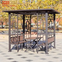 Pavillon de jardin à toit plat de style chinois, chaise suspendue de loisirs pour six personnes, auvent imperméable pour cour extérieure