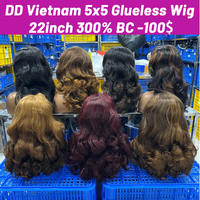 Wig rambut manusia asli keriting bouncy 22 inci, kepadatan 300%, dengan lace closure 5x5, gelombang longgar, tanpa lem, untuk wanita